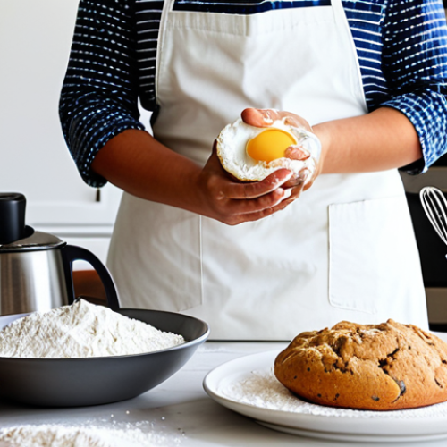 Beginner's Baking Setup**

A brightly lit, family-friendly kitchen scene. A person wearing an apron, fully clothed, is surrounded by baking tools (measuring cups, mixer, oven mitts) and ingredients (flour, sugar, eggs). Muffins, cookies, and a simple cake are displayed on a table. Focus on the joy of baking. Safe for work, appropriate content, professional photo, perfect anatomy, natural proportions, well-formed hands. Modest clothing.

**