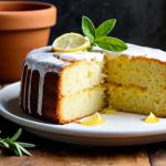 Olive Oil Lemon Cake**

A bright, airy photograph of a lemon cake baked with olive oil, displayed on a rustic wooden table. Cake slices reveal a moist texture. Background features Mediterranean-style kitchen elements (terracotta pots, herbs). "Professional food photography, perfect lighting, safe for work, appropriate content, fully clothed, modest presentation, natural colors, perfect anatomy, correct proportions."

**